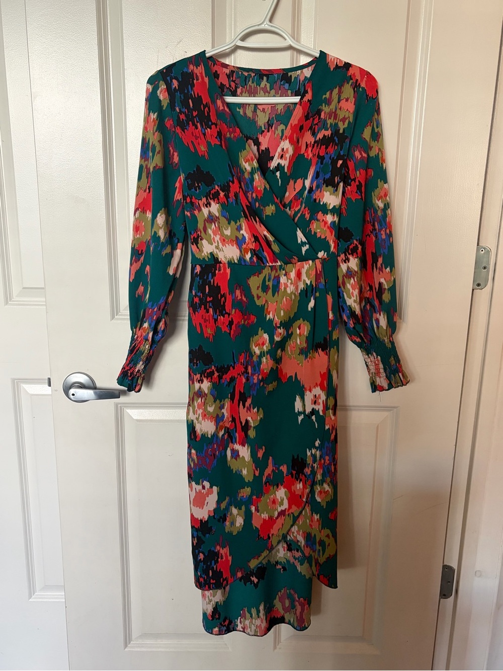 Green Floral Wrap Midi Dress
